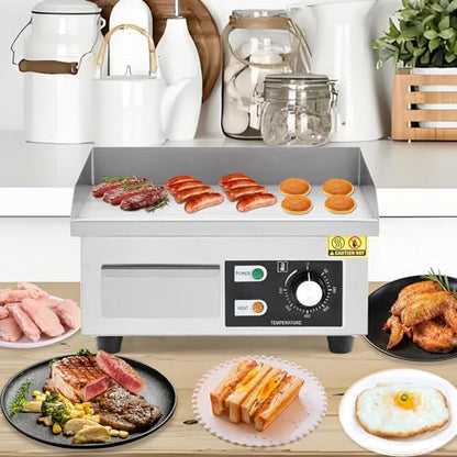 14" Commercial Electric Griddle, Stainless Steel Countertop Griddle, Electric Flat Top Grill With Shovel Brush, Restaurant Teppanyaki Grill Cooking Equipment, Temperature Control 50°C - 300°C - size: 14 Inch