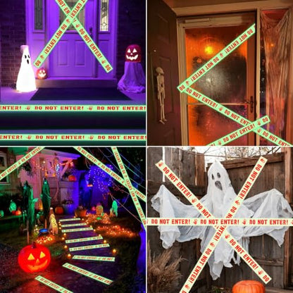 CCINEE 2INx16.4FT Glow in The Dark Halloween Caution Tape, Scary Do Not Enter Adhesive Warning Tape Roll for Indoor Outdoor Halloween Party Yard Haunted House Danger Zone Barricade Decorations