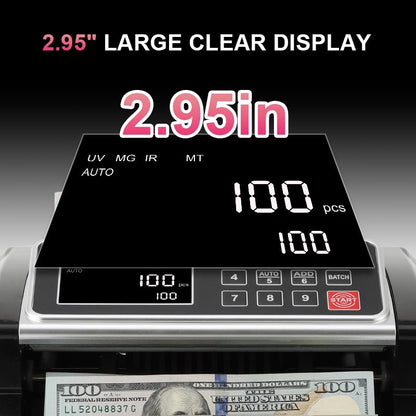 Money Counter, Cash Counter Machine with Value Count，Cash Counter for Dollar, Euro with UV/MG/IR/DD Counterfeit Detection, Add/Bat/Value Mode Bill Counting Machine with Large LCD Display