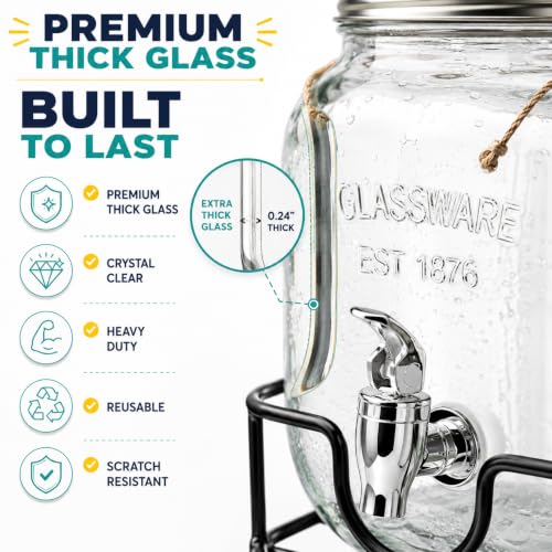 Estilo Set of 2 Glass Drink Dispensers,1 Gallon Beverage Dispenser With Lid - size: 1 Gallon, style: Double w/ Stand & Labels