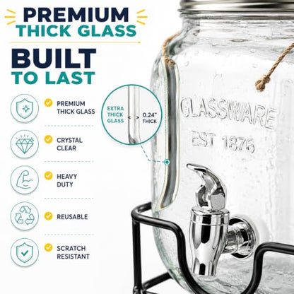 Estilo Set of 2 Glass Drink Dispensers,1 Gallon Beverage Dispenser With Lid - size: 1 Gallon, style: Double w/ Stand & Labels