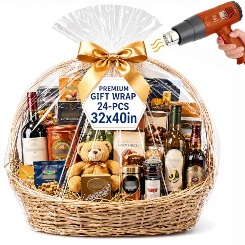 Shrink Wrap Bags for Gift Baskets, 24Pack 32x40 Inch Clear plastic wrapping - color: 32x40 Inch 24Pcs