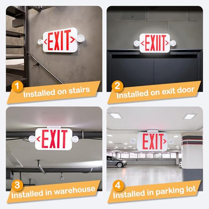 LIT-PaTH Exit Sign with Emergency Light, Battery Backup, 2 Pack - size: 2-Pack