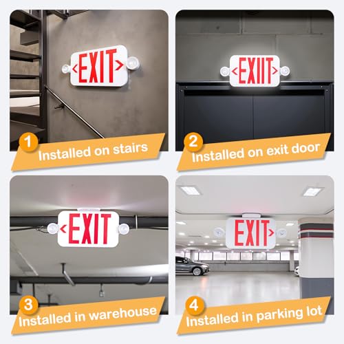 LIT-PaTH Exit Sign with Emergency Light, Battery Backup, 6 Pack - size: 6-Pack