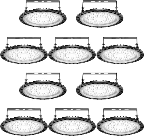 10 PACKS 100W UFO LED High Bay Light, 10000LM Commercial Bay Lighting Daylight 6500K, IP65 Waterproof LED Commercial Bay Light, LED Warehouse Light Shop Light Garage Light - color: 10 Packs, size: 100watt