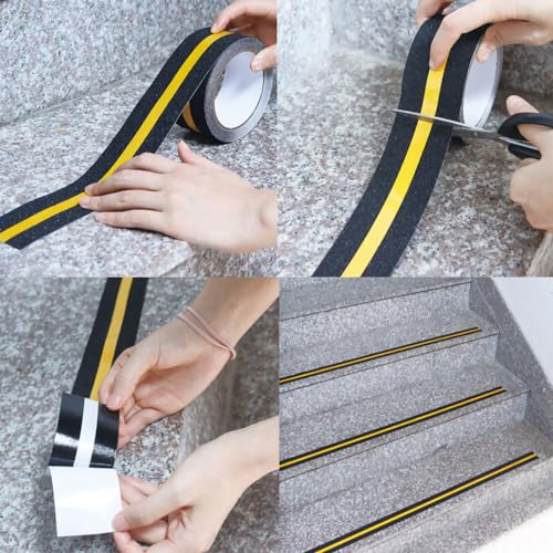 COSIMIXO 2" x 16.5FT Anti Slip Tape with Reflective Stripe,Premium Grip Tape Non Slip Stair Treads Tape,Non Skid Tape, High Traction Adhesive for Stairs Step Black/Yellow (Pack of 2) - color: Black/Yellow, size: 2Inch x 16.5Ft (Pack of 2)