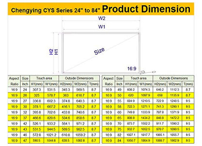 Chengying 26 inch Multi-Touch 10 Point Infrared Touch Frame, ir Touch Panel, Infrared Touch Screen Overlay … - size: 26 inch