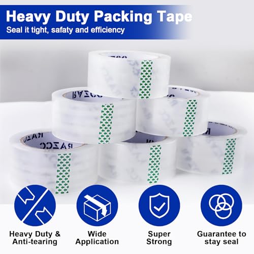 RAZCC Clear Packing Tape, 36 Rolls Heavy Duty Packaging Tape with Dispensers for Packing Shipping Moving and Sealing, Thicker Packing Tape-2" x 65 Yards Per Roll, 2340 Total Yards - size: 2inch-36 Rolls
