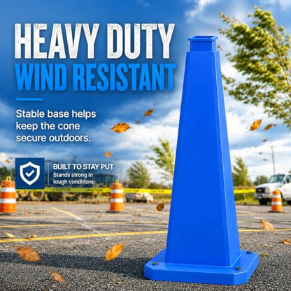 BESEA 3 Pack 36 Inch Blue Traffic Cones with Weighted Base - color: Blue, size: 36INCH