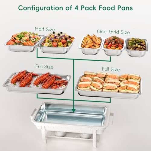 Sifer 11Qt Chafing Dishes for Buffet, No Any Screws, 4 Pack, White - color: White