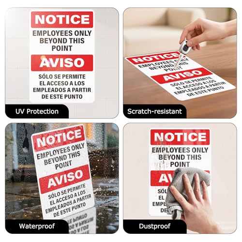 4 Pack Employees Only Beyond This Point Signs Bilingual 10 x 7 Inch - color: Bilingual