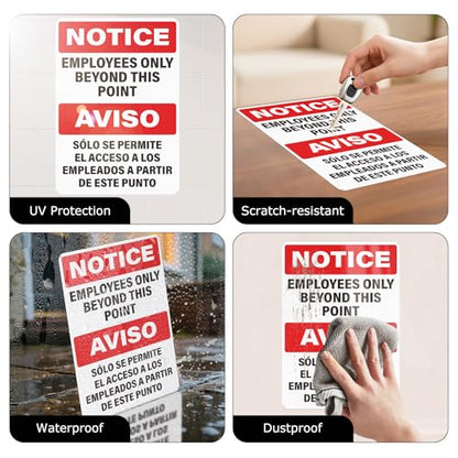 4 Pack Employees Only Beyond This Point Signs Bilingual 10 x 7 Inch - color: Bilingual