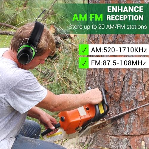 Bluetooth 6.0 AM FM Radio Headphone,Earmuff for Mowing,Construction - color: Green