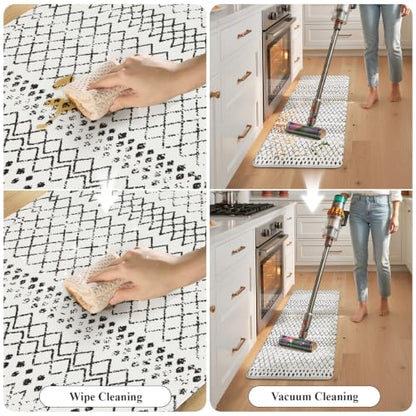 KIMODE Kitchen Mats 2 PCS, Cushioned Anti Fatigue Kitchen Rugs and Mats - color: Black and White Diamond, size: 17.3" x 47 "+ 17.3" x 29 "--0.47 inches