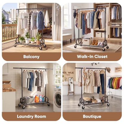 HOKEEPER Clothes Rack 450LBS Adjustable Garment Rack with Wheels, Black - color: Black
