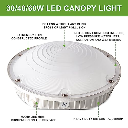 Round LED Canopy Light, 30/40/60W Selectable, 5000K, Surface Mount