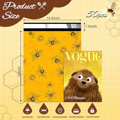 Cute Poly Mailers 14.5x19 Inch 50 Pcs, Bees Printed - color: Bees, size: 14.5x19 Inch 50Pcs