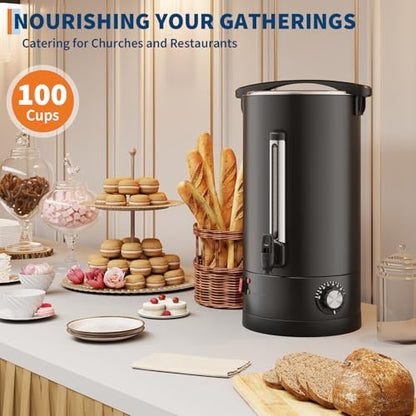 100-Cup (14L/3.8 Gal) Commercial Coffee Urn – Stainless Steel Double-Wall Insulated Hot Beverage Dispenser for Catering, Buffet, Wedding & Office – Black - size: 100 Cups/14L