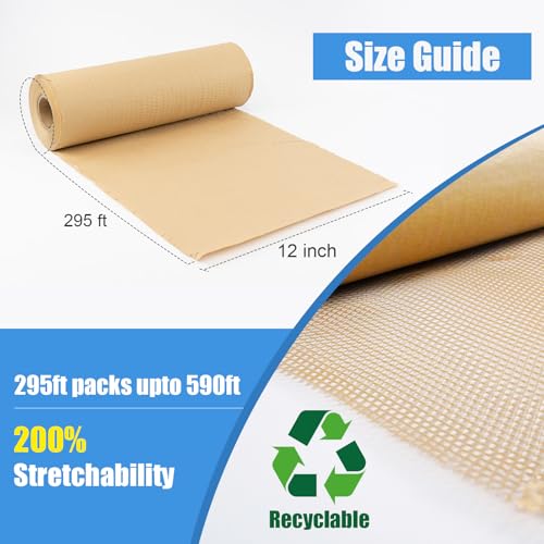 Honeycomb Packing Paper Roll 12" x 295 FT with Fragile Stickers– Biodegradable Cushioning Wrap for Moving, Shipping & Gift Wrapping – 100% Recyclable, FSC Certified Eco-Friendly Packaging - size: 12" x 295ft