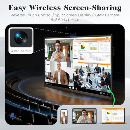 75'' Smart Board, 4K UHD Interactive Touchscreen Whiteboard, Android 14 8+128GB Wireless Smartboard for Classroom Home Office Studio - size: 75"