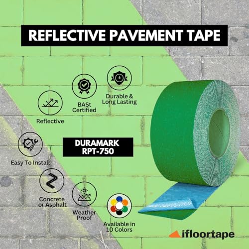 DuraMark RPT-750 Reflective Pavement Marking Tape, Green, 3 in x 18 ft - color: Green, size: 3 Inch x 18 Ft