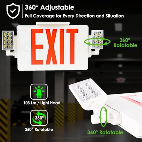 Gruenlich Exit Sign with Emergency Light, Battery Backup, 1 Pack - size: 1-Pack