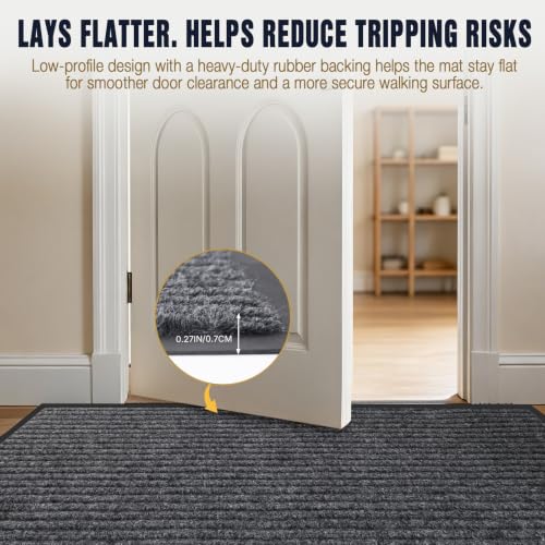 Commercial Floor Mat 4'x5' Grey Heavy Duty Rubber Entrance Rug - size: 4 x 5 feet