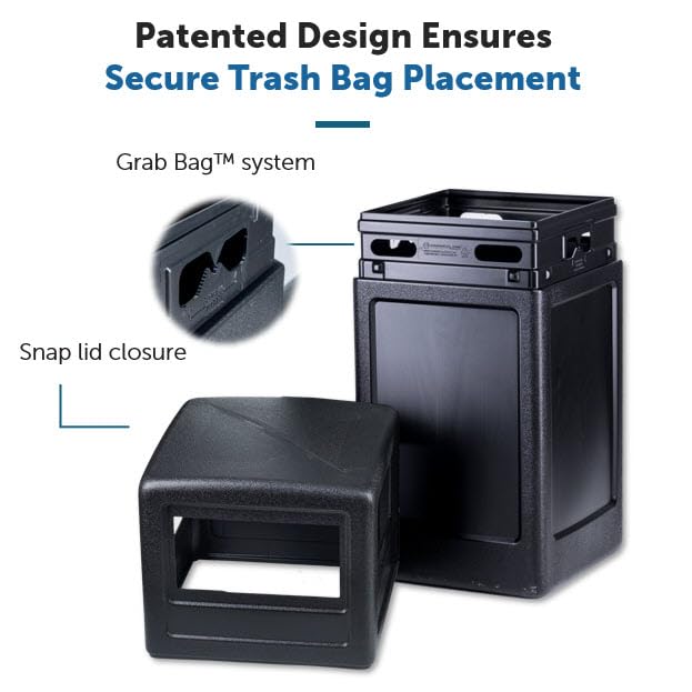 Commercial Zone-73290199 PolyTec 42 Gallon Square Waste Container with Dome Lid Color: Black - color: Black
