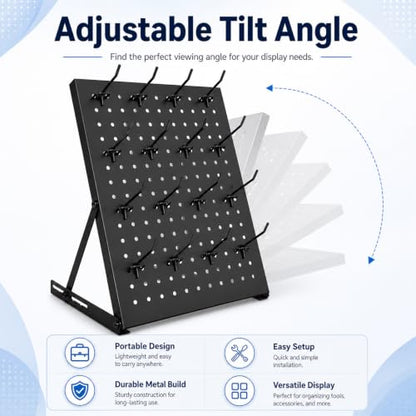 2 Pack Pegboard Display Stand, Metal Peg Board with 32 Hooks, Adjustable Angle & Foldable Design, Thick Steel Panel, Durable Tabletop Rack 16''x12'' for Vendor Display, Craft Show, Jewelry Display(Black silver) - color: Black silver