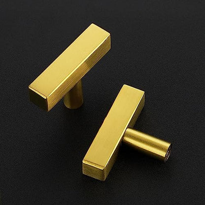 5 Pack Brushed Brass Cabinet Knobs, 2in Length T-Square Bar Drawer Pulls - color: Brushed Brass, size: 5 Pack, style: Sqaure Bar