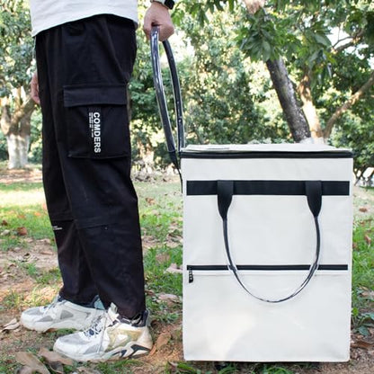 Medium Beige Reusable Grocery Bag on Wheels, Folding Rolling Tote - color: Beige, size: Medium