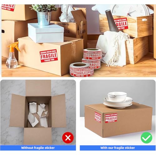 Fragile Stickers for Shipping,Handle with Care Warning Labels 250Pcs 1 Roll
