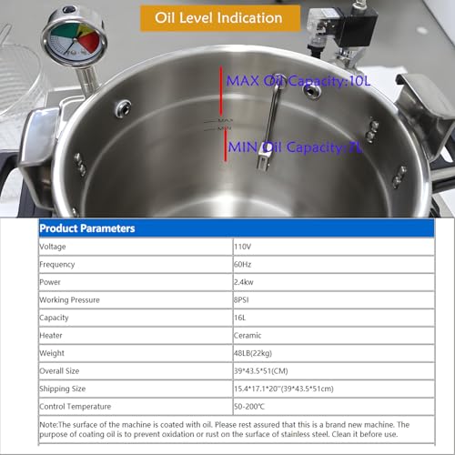 16L Electric Pressure Fryer,110V High-Pressure Chicken Fryer with Safety Features,Stainless Steel Healthy Countertop Deep Fryer for Crispy Fried Delicacies, Commercial-Grade Food Oven