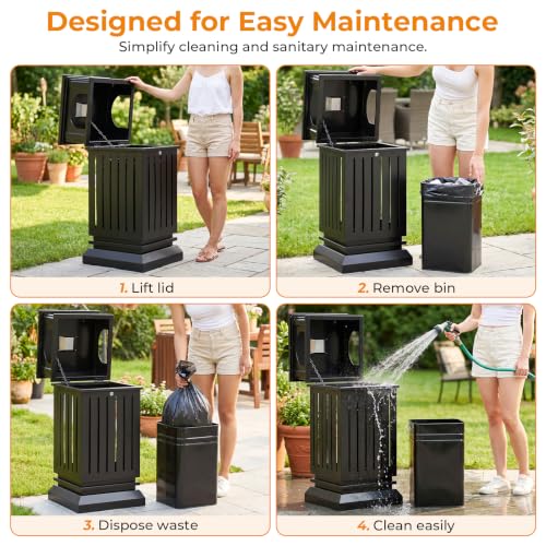 BEAMNOVA Commercial Outdoor Trash Can with Lid, Black, 17.7 * 37.4 in - color: Black, size: 17.7*17.7*37.4 in