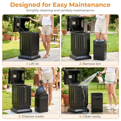 BEAMNOVA Commercial Outdoor Trash Can with Lid, Black, 17.7 * 37.4 in - color: Black, size: 17.7*17.7*37.4 in