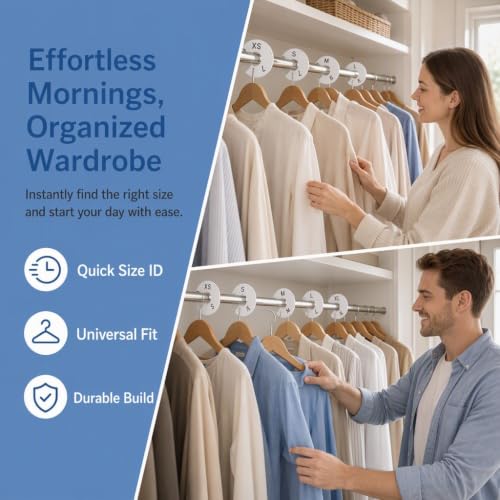 Closet Size Dividers, S-XXXL Markers to Organize Clothes on Racks (White)
