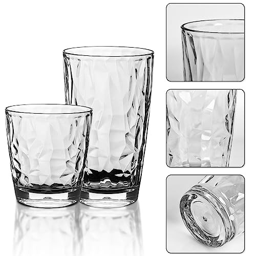 Topsky Reusable Plastic Cups, Shatter Proof Drinking Glasses, Unbreakable Tumblers for Home, Picnic, Party - Dishwasher Safe, Stackable | 10-oz, 16-oz - color: Clear 8pcs.