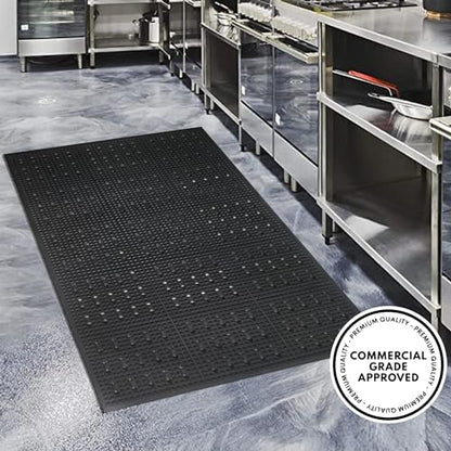 A1HC Anti Fatigue Multi-Purpose Rubber Floor Mat, 36X60 Inches, Grease Proof Drainage Mat for Restaurants, Commercial Kitchen Mat,Pool Entrance Mat,Garage Mat, Anti Slip Waterproof Rubber Mat, Black - color: Black Extra Drainage