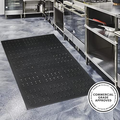 A1HC Anti Fatigue Multi-Purpose Rubber Floor Mat, 36X60 Inches, Grease Proof Drainage Mat for Restaurants, Commercial Kitchen Mat,Pool Entrance Mat,Garage Mat, Anti Slip Waterproof Rubber Mat, Black - color: Black Extra Drainage