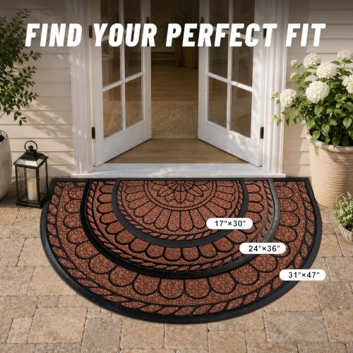 Mibao Half Round Door Mat, 47"x32", Maroon, Non-Slip Welcome Entrance - color: Maroon, size: 2'8" x 3'11" (Semicircular)