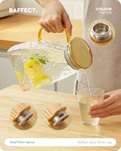 Baffect Water Pitcher Glass Jug With Lid and Spout(Glacier-Textured) - style: Glacier-Textured