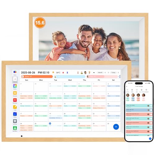 Digital Calendar 15.6" Digital Wall Planners for Family Schedules, Electronic Calendar with 1920*1080 Interactive Touchscreen, Digital Photo Frame Built-in 64GB Memory, Smart Calendar-Wooden - color: Wooden, size: 15.6 inch