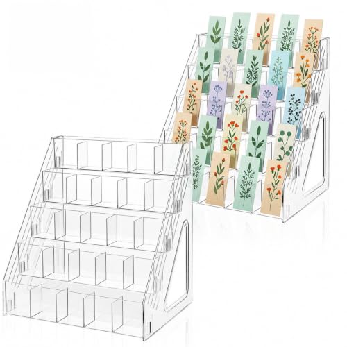 2 Pack 5-Tier Acrylic Sticker Display Stand with 25 Divided Pockets - size: 2 Pack 5 Tier 25 Pockets