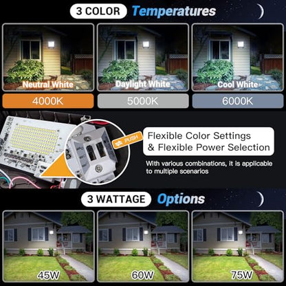 JTT 6Pack 75W/60W/45W LED Wall Pack Lights, Dusk to Dawn with Photocell,ETL