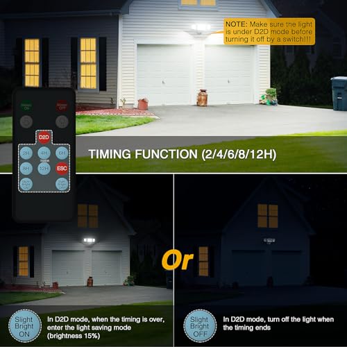 Onforu Dusk to Dawn Outdoor Lighting,60W 6000LM Flood Lights Outdoor,Security Lights Wired with Remote,IP65 Waterproof Led Outdoor Light,3 Adjustable Heads Photocell Light for Garage Patio Yard,White