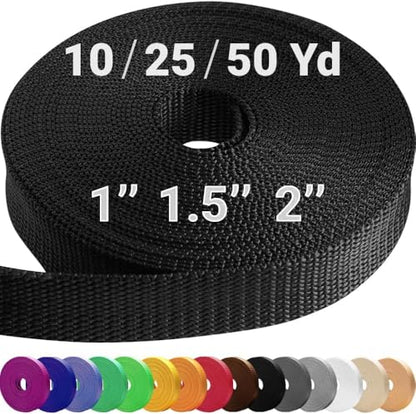 TECEUM Webbing Strap, 3/4" to 2", 10-50 Yds, Multi-Color Heavy Duty Tape - color: Black, size: 5/8"- 10 yards