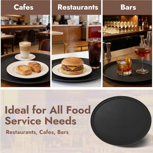 CURTA 2-Pack Restaurant Grade Non-Slip Tray, NSF, Oval 24-Inch x 29-Inch, Plastic Rubber Lined Round Serving Tray, Black - color: Black-oval, size: 29 Inch x 24 Inch x 1 Inch