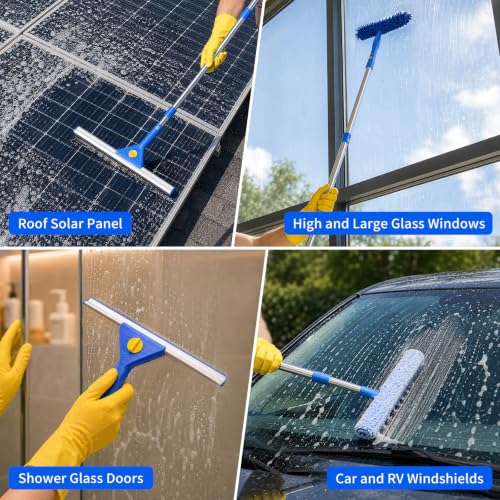 19-Piece Window Cleaning Kit with 3-Gallon Bucket, Professional Window Washing Kit with 78" Extension Pole, 14" Silicone Squeegee,15" Scrubber and Replacement Pads, for for Indoor and Outdoor Glass