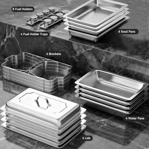 304 Stainless Steel Chafing Dishes for Buffet 4Pack, 9QT Chafing Dish Buffet Set, Food Warmers for Parties Buffet, Buffet Servers and Warmer, Warming Trays for buffets party, Roll Edge Designed Silver - color: Silver-002