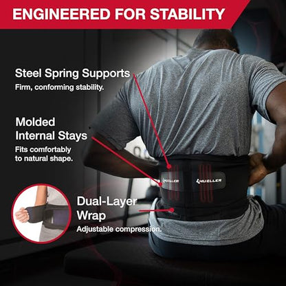 MUELLER Sports Medicine Lumbar Back Brace with Removable Pad, Ideal for Upper and Lower Back Pain, Relief & Support for Men and Women, Strains, Sciatica, Scoliosis - size: Plus Size